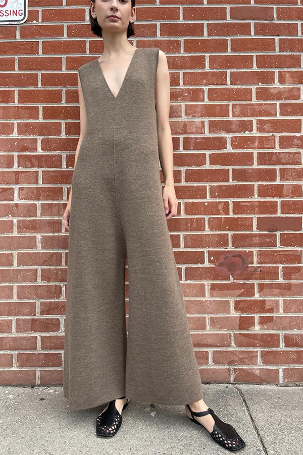 Double Knit Miter Jumpsuit in Mushroom