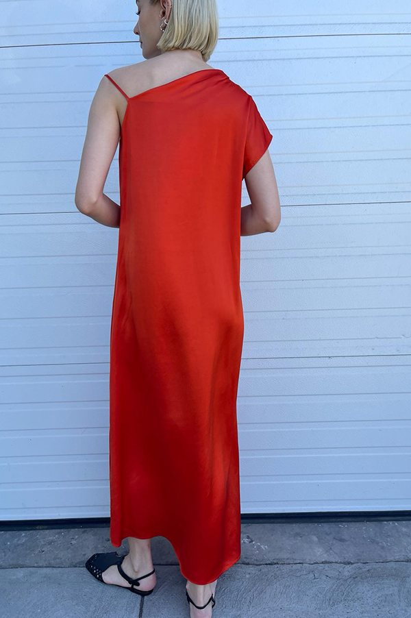 Christian Wijnants Damila Draped One Shoulder Dress in Fire red