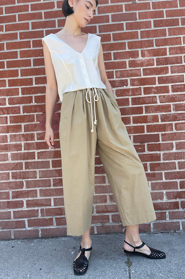 Drawstring Pant Khaki High waist flare