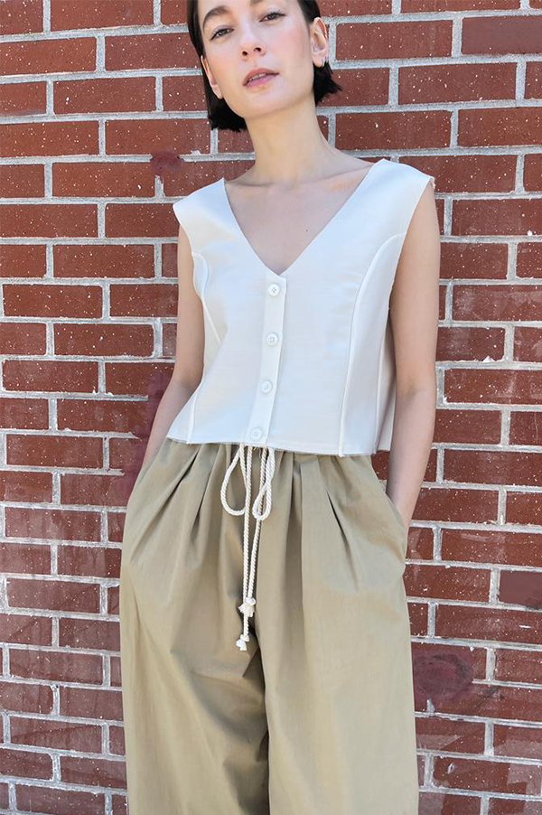 Drawstring Pant Khaki High waist flare