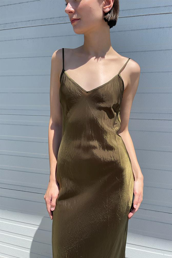 Floor-Length Bias Ankle Slip in Olive