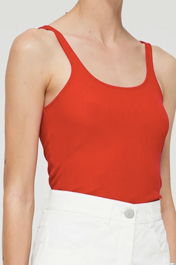 Fine Ribbed Tank in Red