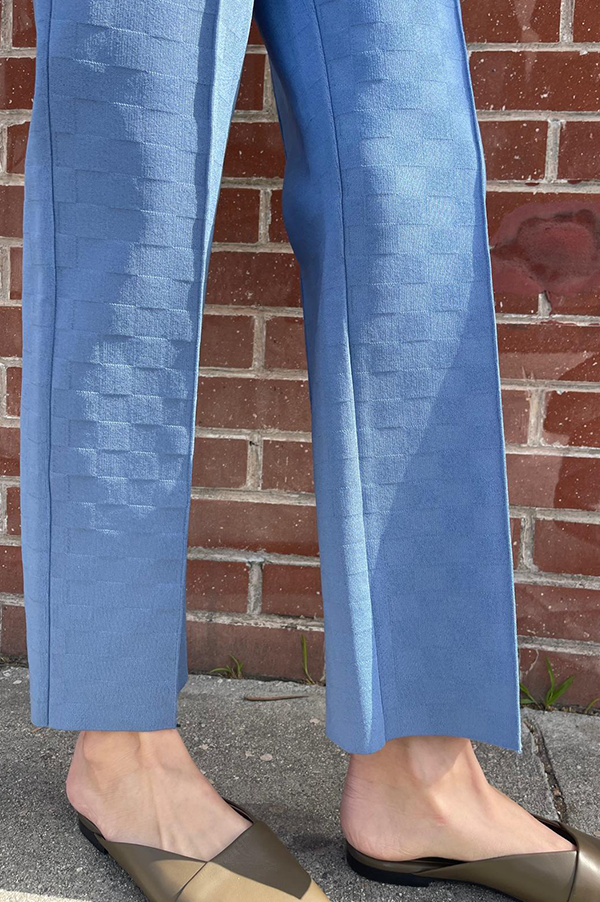 High Sport Julep pants. High Sport Julep pants French Blue. High Sport Julep pants light blue. High sport kick pants French Blue. High Sport kick pants light blue. High Sport Subtle Jacquard print blue. High Sport stretch viscose blue. High Sport NSFW. High sport NSFW french blue. NSFW light blue High Sport. High Sport Belt Loops. High sport NSFW Julep Pants. High Sport Des Kohan. High Sport Los Angeles Store. High Sport Julep Pants Des Kohan. High Sport Pants West Hollywood.High Sport Des Kohan French blue