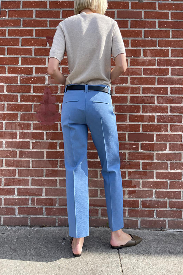 High Sport Julep pants. High Sport Julep pants French Blue. High Sport Julep pants light blue. High sport kick pants French Blue. High Sport kick pants light blue. High Sport Subtle Jacquard print blue. High Sport stretch viscose blue. High Sport NSFW. High sport NSFW french blue. NSFW light blue High Sport. High Sport Belt Loops. High sport NSFW Julep Pants. High Sport Des Kohan. High Sport Los Angeles Store. High Sport Julep Pants Des Kohan. High Sport Pants West Hollywood.High Sport Des Kohan French blue
