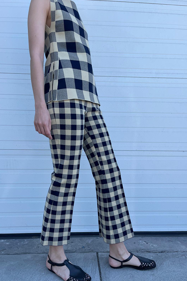 Kick Stretch-Cotton Pants in Gingham Navy Light Khaki