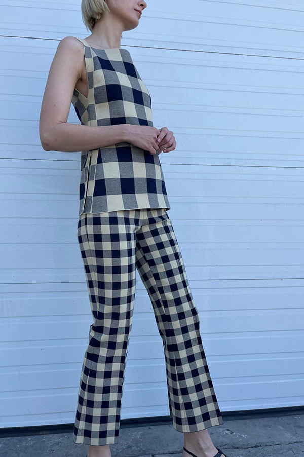 Kick Stretch-Cotton Pants in Gingham Navy Light Khaki
