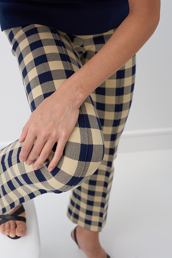 Kick Stretch-Cotton Pants in Gingham Navy Light Khaki