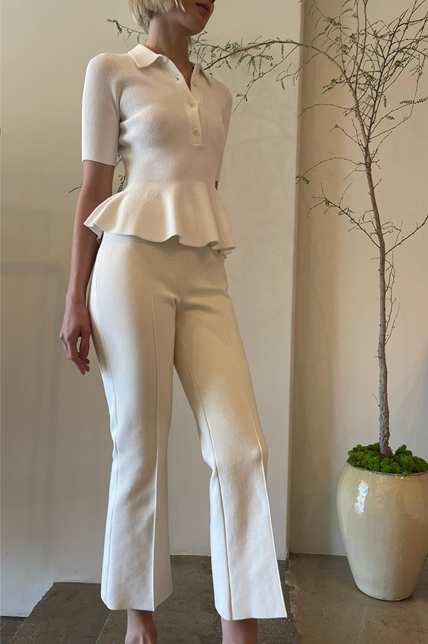 High Sport Classic Kick Pant. High Sport Ecru. High Sport Cream Pant. High Sport Soft knit in Italian cotton. High Sport Knit in Italy. Ecri High Sport pant. High Sport Pull-on pant. High Sport Slender fit Ecru. High Sport Subtle Jacquard Print Ecru. High Sport Subtle Jacquard Print Cream. High Sport Versatile Excellent fit Day to Night Exceptional quality. High Sport Made in Italy. High Sport Designed in Los Angeles. High Sport Los Angeles. Des Kohan Boutique High Sport. High Sport West Hollywood. 
