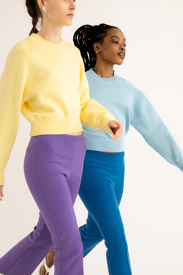 High Sport Kick Stretch-Cotton Pants In Purple