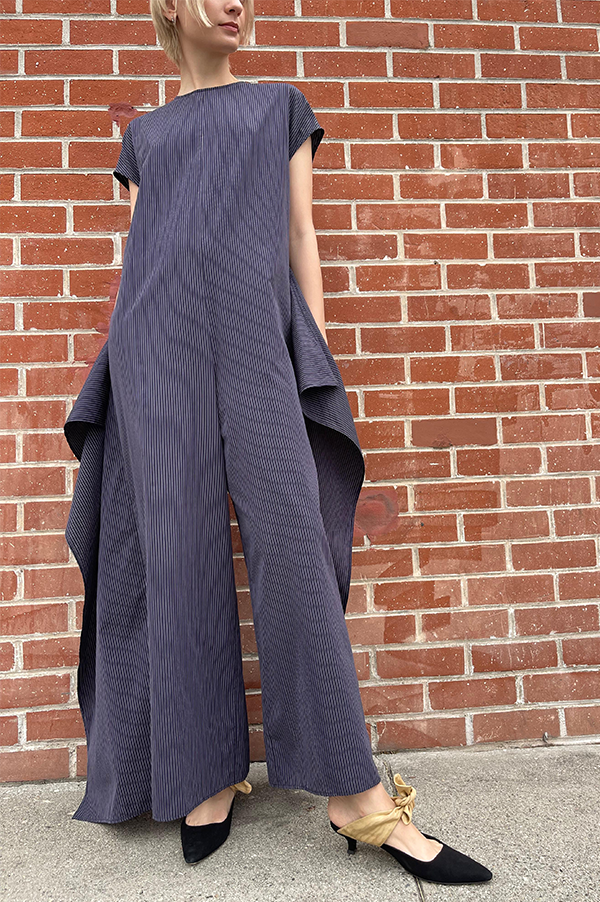 Knotted Stripe Jumpsuit in Navy