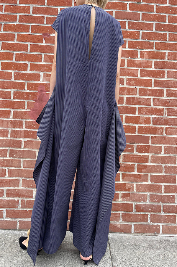 Knotted Stripe Jumpsuit in Navy