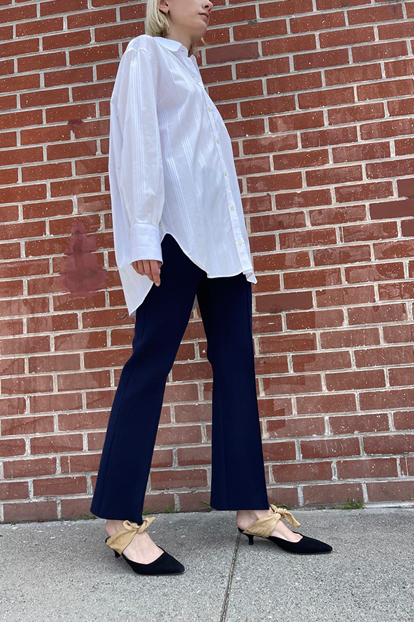 Long Kick Stretch-Cotton Pants in Subtle Jacquard Navy