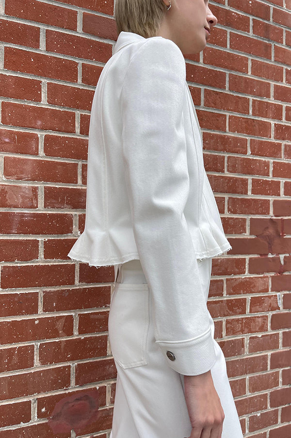 Lulu Denim Jacket Ashlyn. Ashlyn White Denim Jacket. White denim jacket. Ashlyn. Ashlyn elevated classic denim jacket. Japanese white denim Jacket. Ashlyn Japanese denim. Playful denim jacket. Structured flared waist Ashlyn. Des Kohan Ashlyn. Des Kohan exclusive Ashlyn. Ashlyn West Hollywood. Ashlyn Los Angeles. Ashlyn Des Kohan Los Angeles. 