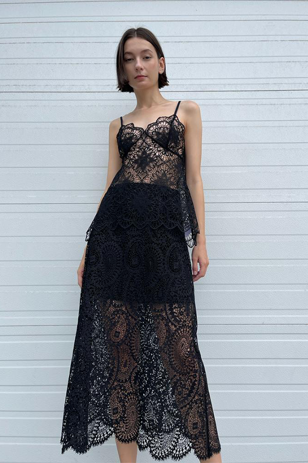 Beaufille Dion Lace Midi Skirt in Black
