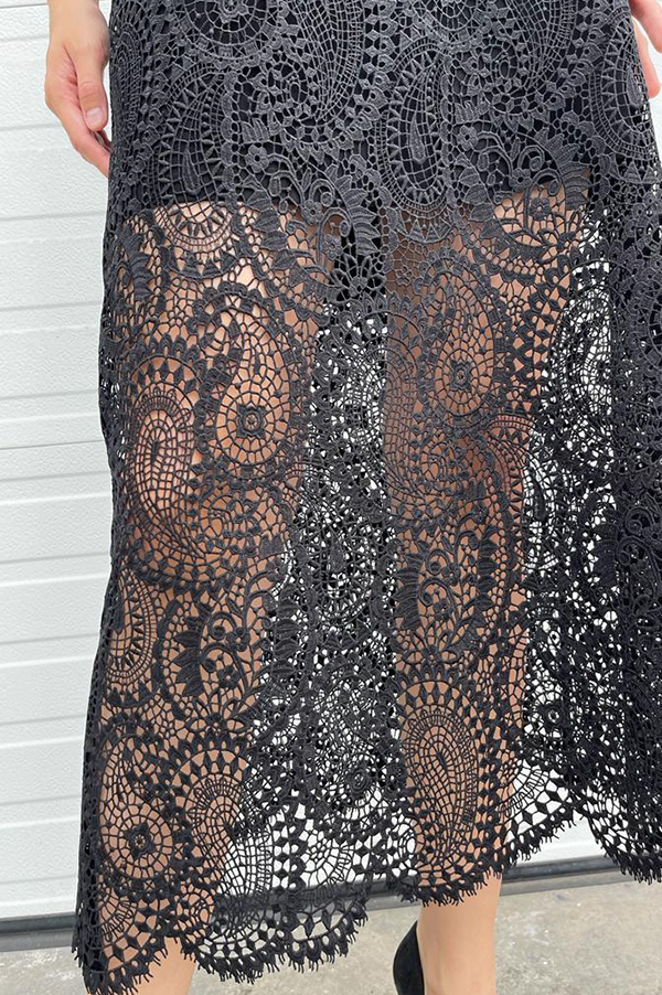 Beaufille Dion Lace Midi Skirt in Black