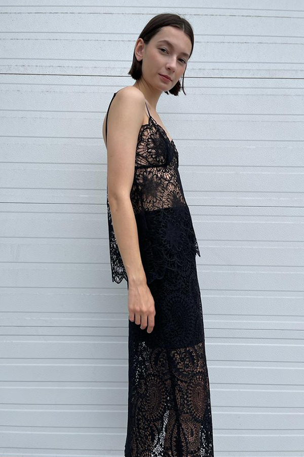 Beaufille Dion Lace Midi Skirt in Black