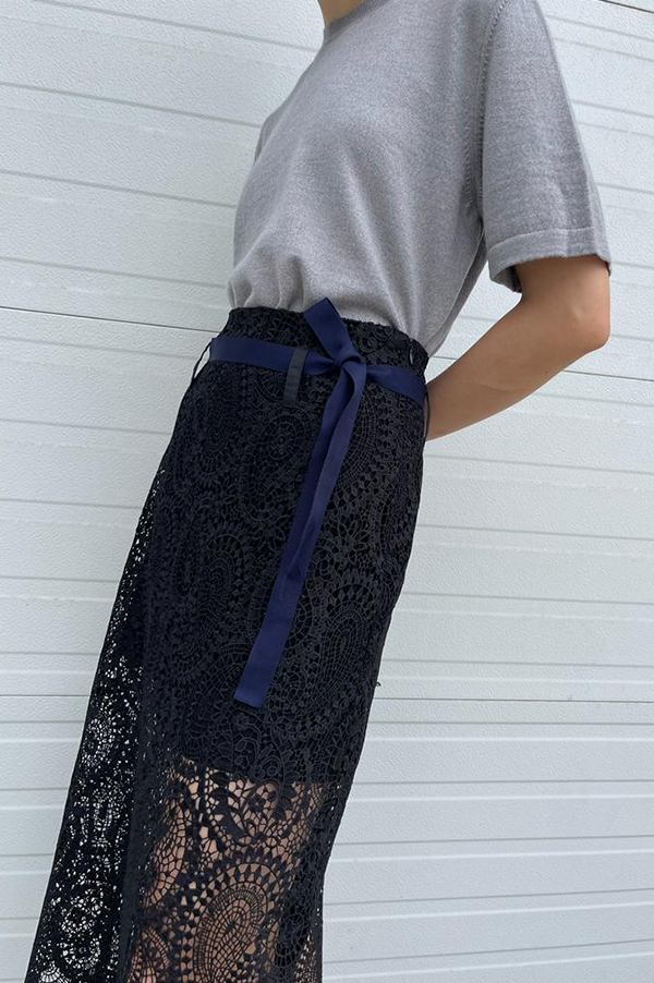 Beaufille Dion Lace Midi Skirt in Black