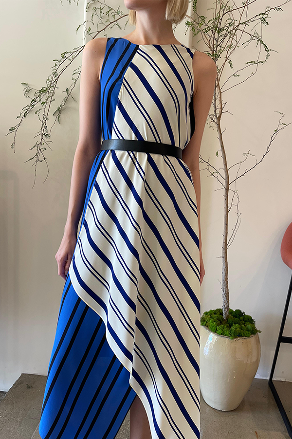 Danuwa Layered Sleeveless Dress in Blue Vanilla Marrone Stripes