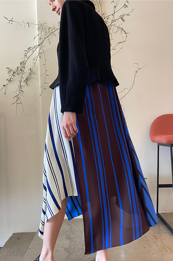 Danuwa Layered Sleeveless Dress in Blue Vanilla Marrone Stripes
