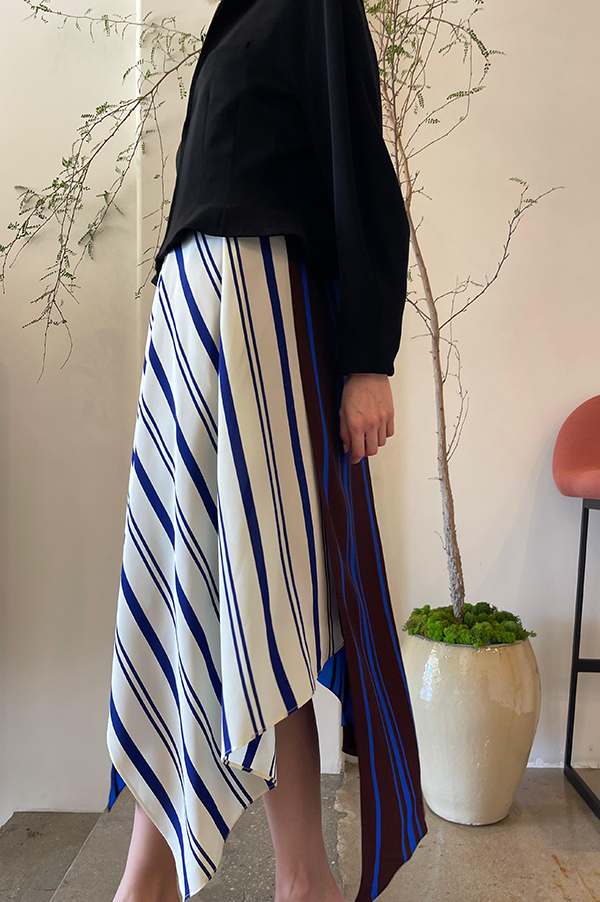 Danuwa Layered Sleeveless Dress in Blue Vanilla Marrone Stripes
