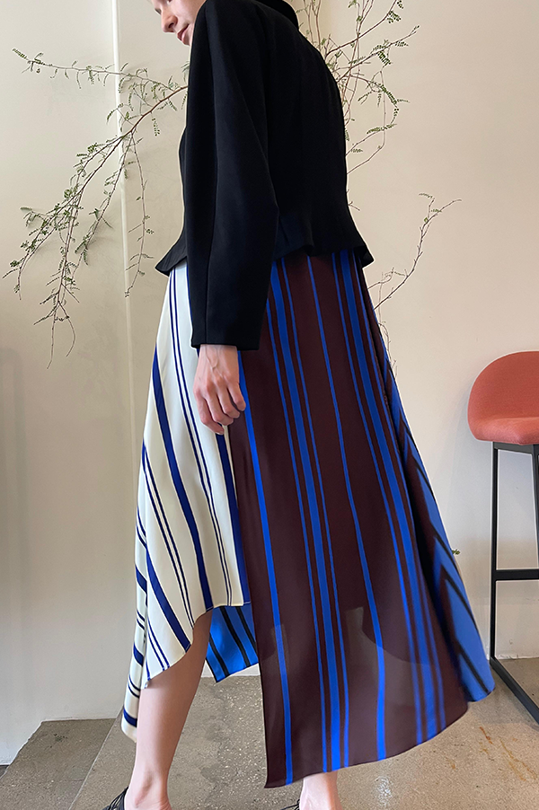 Danuwa Layered Sleeveless Dress in Blue Vanilla Marrone Stripes