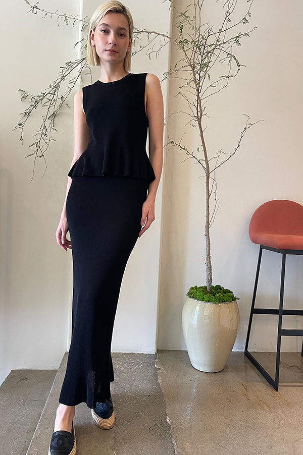 Liliana Double Layer Peplum Dress in Black Des Kohan Liliana Double Layer Peplum Dress in Black Des Kohan