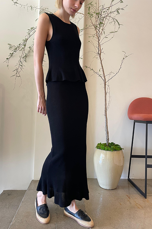 Liliana Double Layer Peplum Dress in Black Des Kohan Liliana Double Layer Peplum Dress in Black Des Kohan