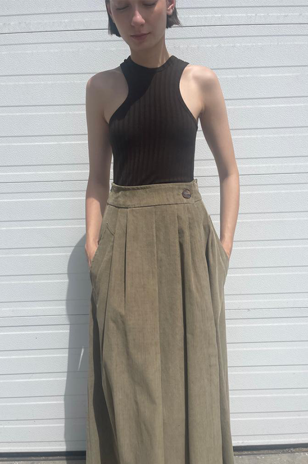 Long Corduroy Skirt in Khaki