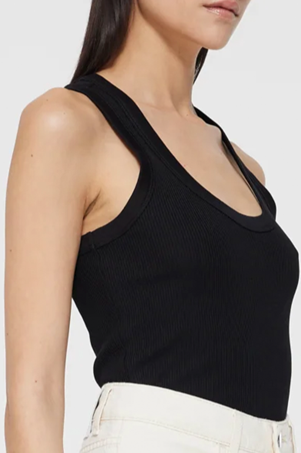 Mercerized Cotton Low Tanktop in Black