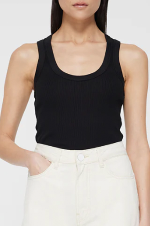 Mercerized Cotton Low Tanktop in Black