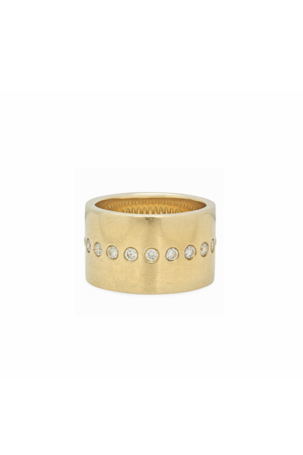 14k Gold Cigar Band Dotted with Round White Diamonds