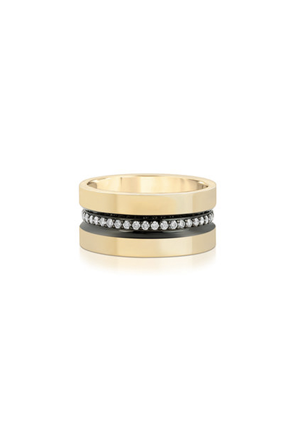 Diamond Line 14k Yellow Gold Wide Diamond Line Band with Ruthenium Trim