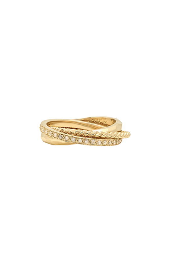 14k Yellow Gold and Diamond Triple Rolling Ring