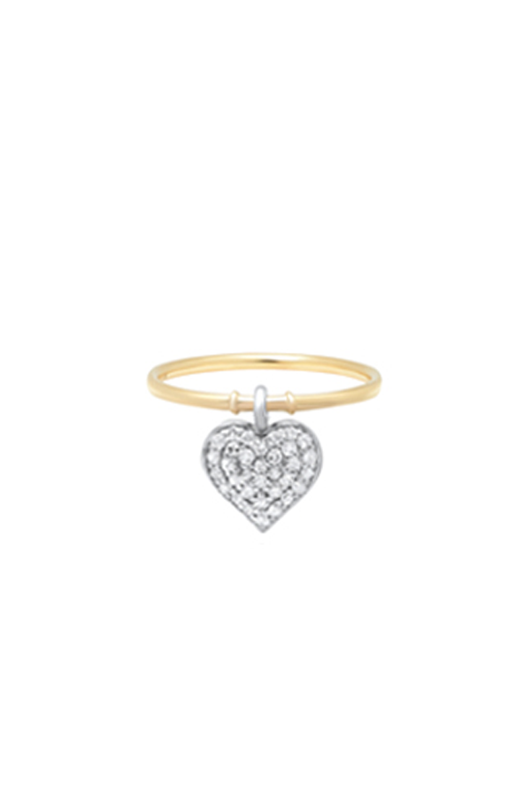 Double Sided Diamond Heart Charm on 14k Yellow Gold Band