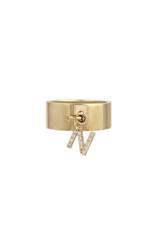 Diamond Initial Charm on 14k Gold Cigar Band