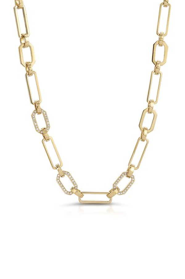 Mixed Link Necklace with 3 Center Diamond Links