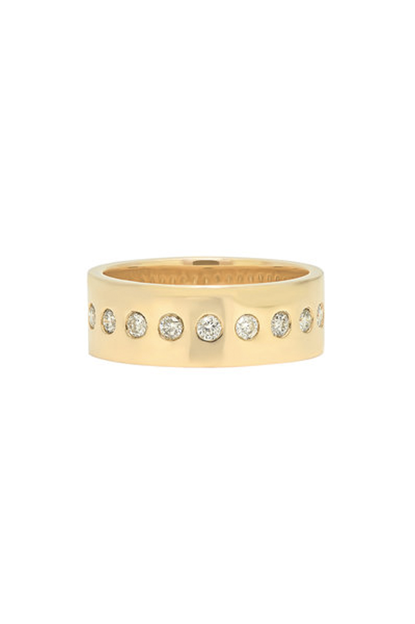 14k Yellow Gold Narrow Cigar Band with Dots of White Diamonds