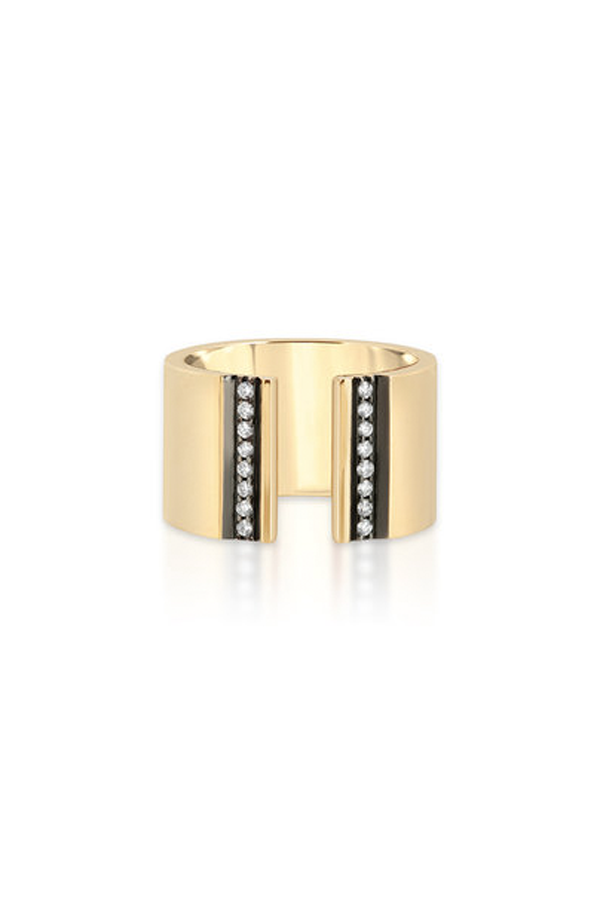 Open Front 14k Cigar Band with Diamond Stripes and Black Ruthenium Trim