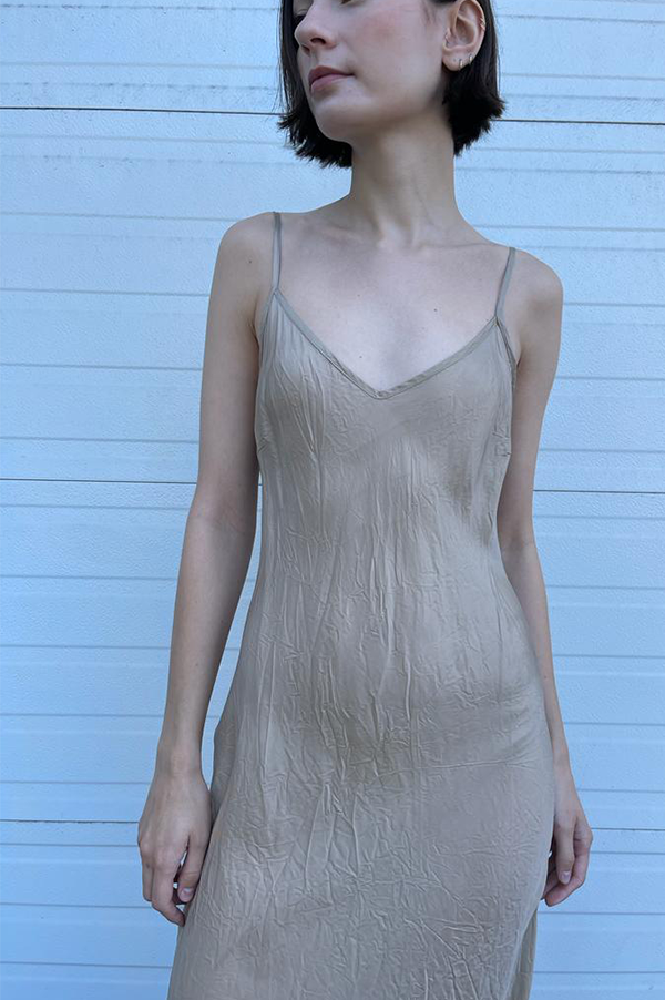 Calf length bias slip dress in nude cotton organic by john patrick