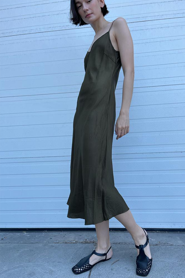 Calf-Length Bias Long Slip in Olive (Sold Out)
