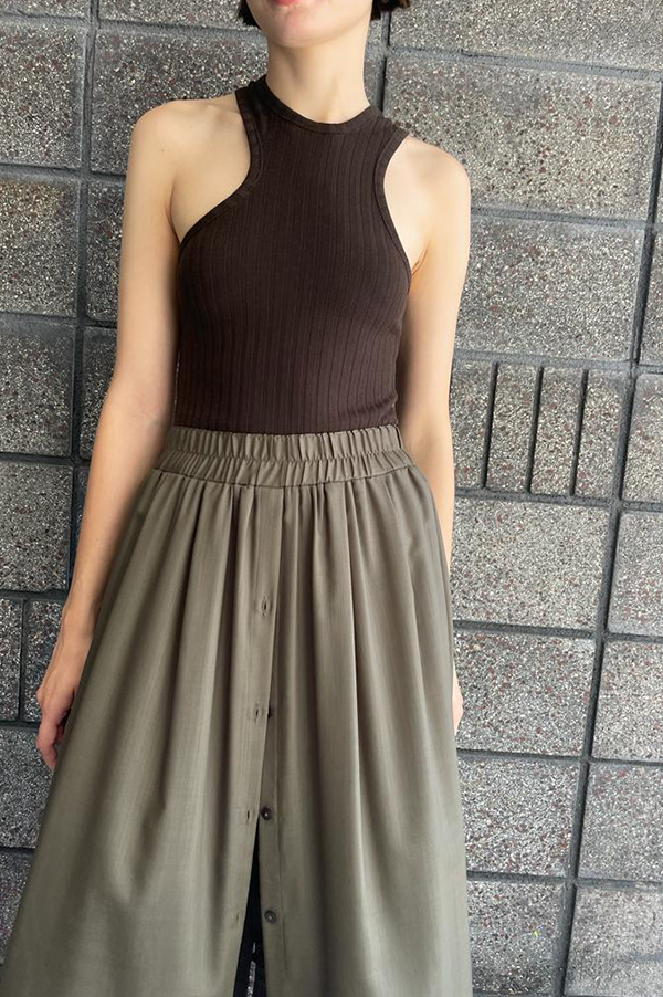 Slim Tapered Pants with Skirt in Military