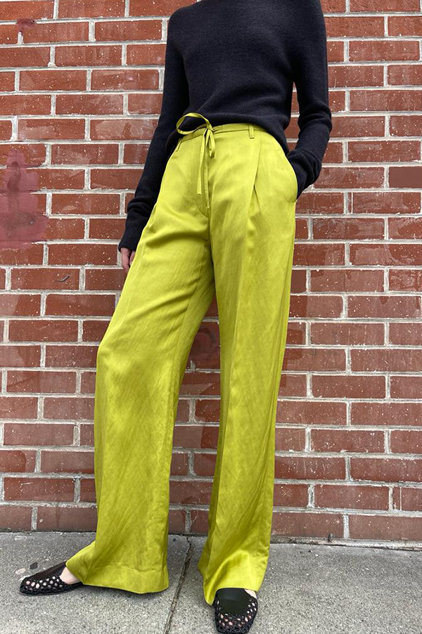 Christian Wijnants Pamir Wide Leg Drawstring Trousers in Anis Green