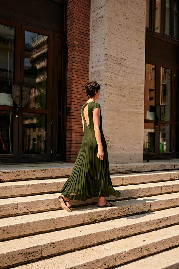 Pleated Sleeveless Dress in Green