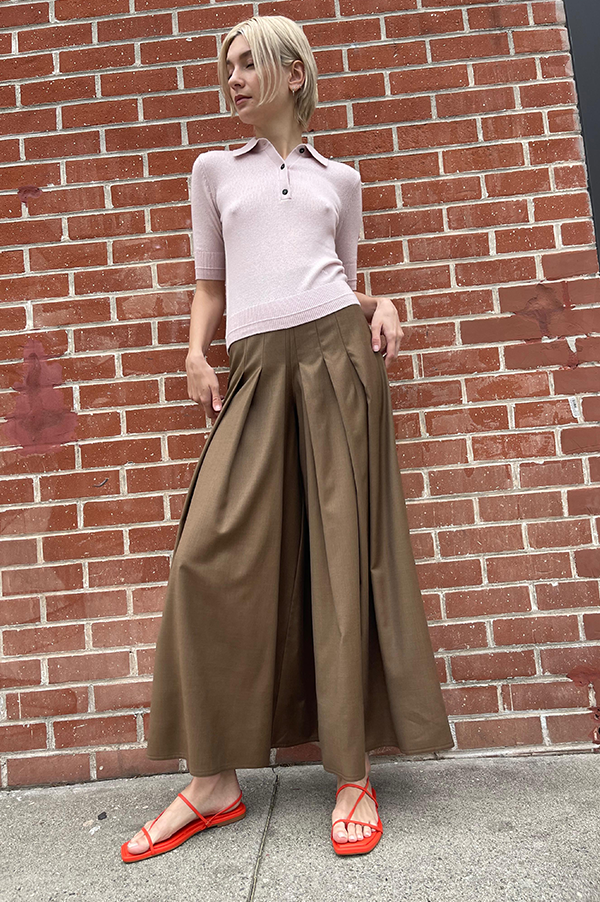 Pleated Wide Leg Pants in Khaki