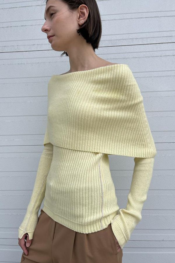 Maria Mcmanus Ribbed Cape Sweater in Pale Yellow