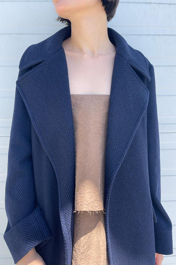 Dusan cashmere structured herringbone coat in navy