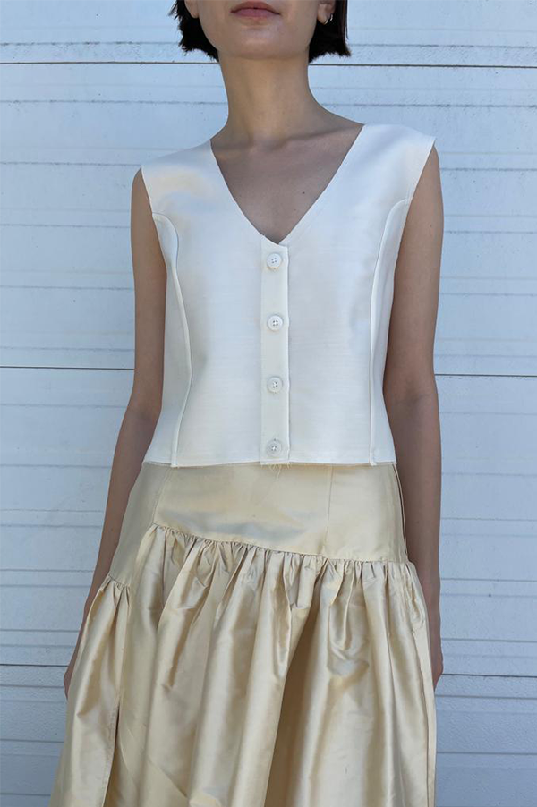 Thai silk garden skirt with slit in cream Chelsea Mak 