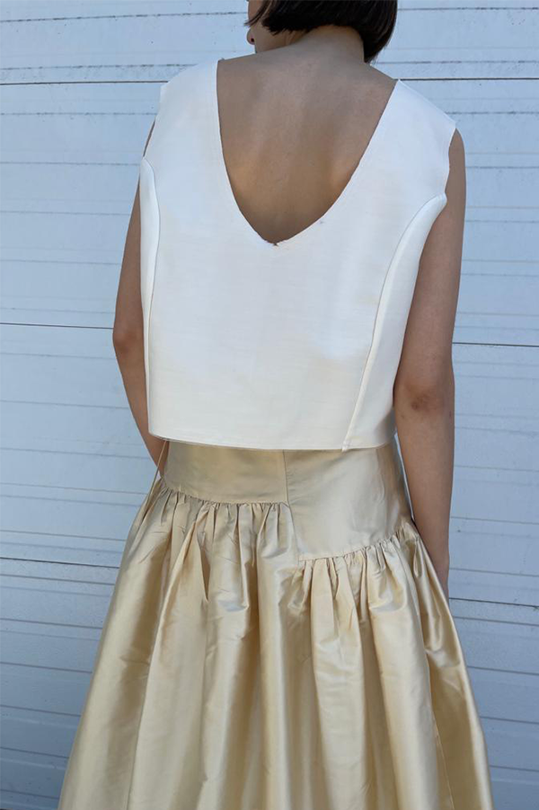 Thai silk garden skirt with slit in cream Chelsea Mak 