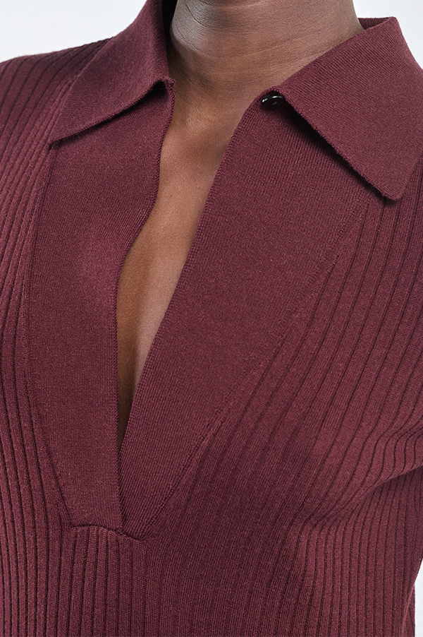 Single Button Polo in Merlot