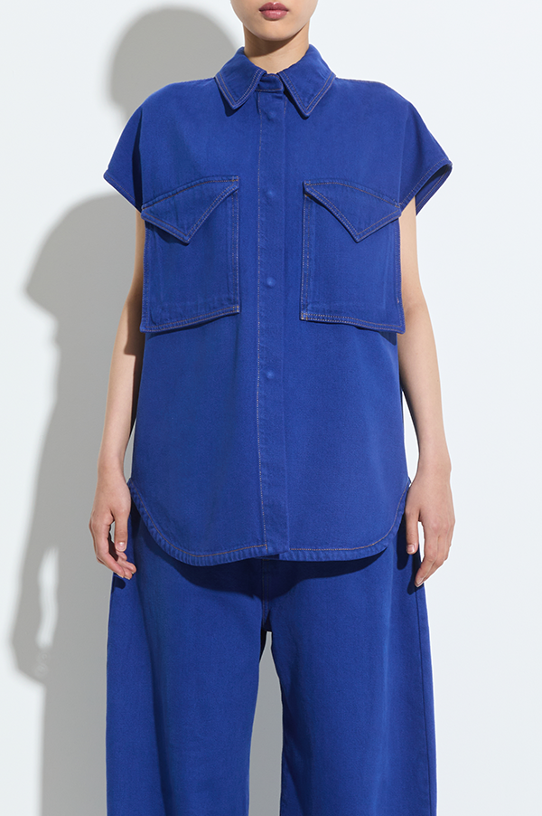 Teta Sleeveless Denim Top in Cargo Blue Denim